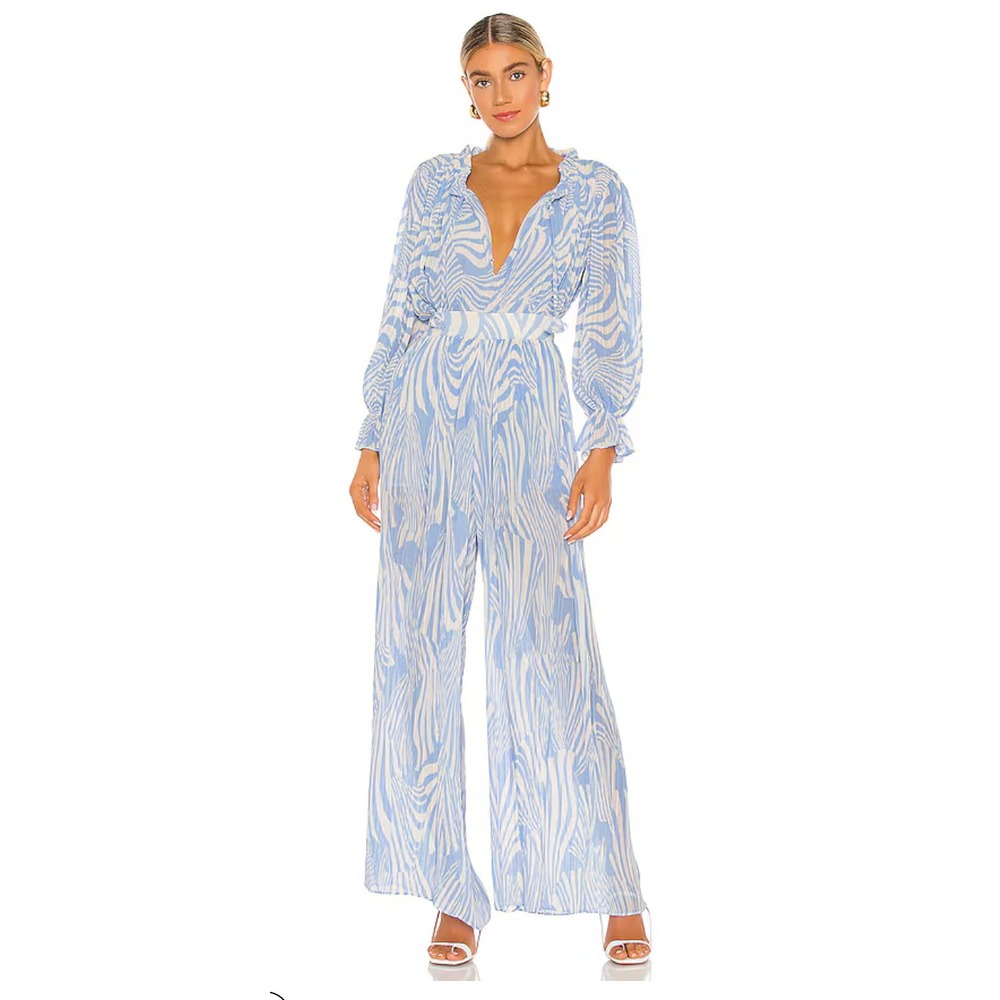 MISA Los Angeles Niko Pleated Pull On Wide Leg Casablanca Blue Shell Pants‎ L
